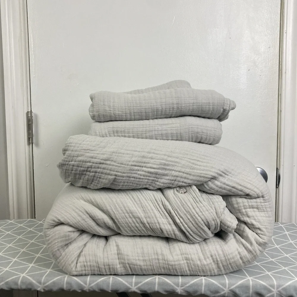 Quince Organic Cotton Gauze Duvet Cover Set King/Cal King Light Grey Mist Shams